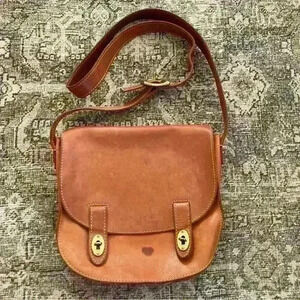 Fossil Austin Leather Turn Lock Saddle Flap Crossbody Messenger Shoulder Bag